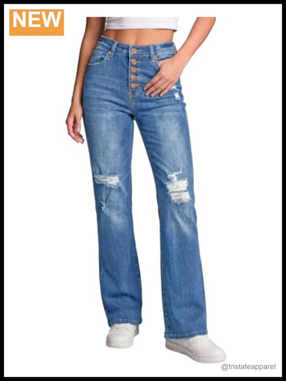 High Waisted Bell Bottom Jeans Ripped Flare Stretch Denim Pants